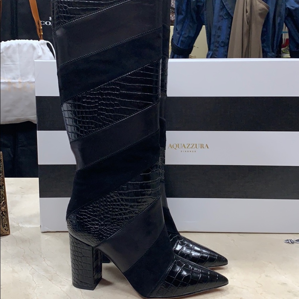 AQUAZZURA BOETTI BOOTS IN BLACK SUEDE AND LEATHER SLIP ON STYLE SIZE 8.5 - Picture 2 of 10